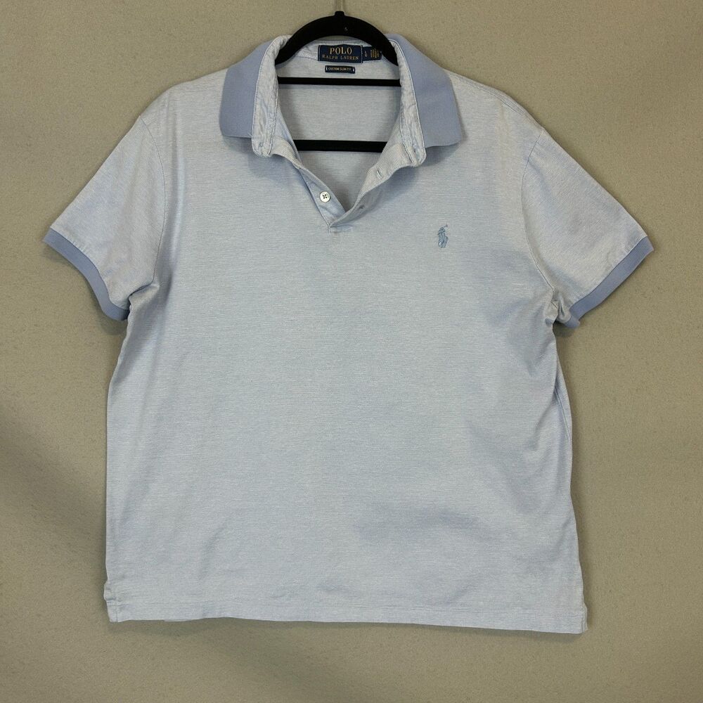 Polo Ralph Lauren Custom Slim Fit Polo Shirt Large Light Blue Striped Pony Men